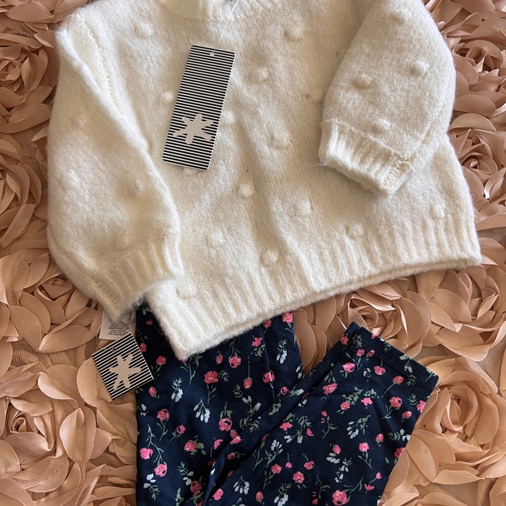 Splendid White Sweater and Floral Leggings Set
